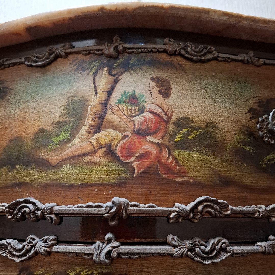 アンティーク※MarioColciagoサイドテーブル 手描き絵画付きイタリア製