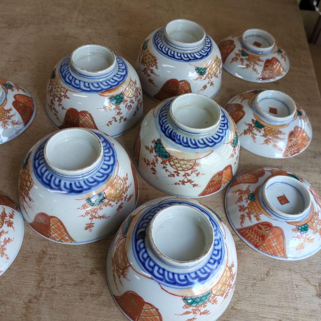 骨董 伊万里 古伊万里 茶碗 蓋茶碗 染め付け 錦手 アンティーク 5つ〜