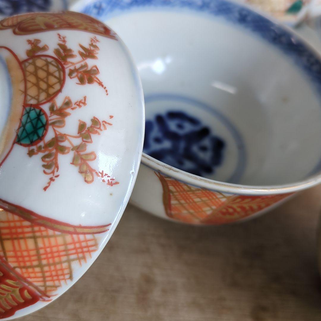 骨董 伊万里 古伊万里 茶碗 蓋茶碗 染め付け 錦手 アンティーク 5つ〜