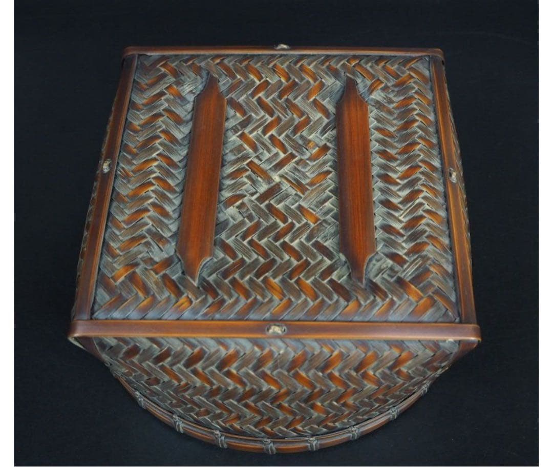 送料無料 篭師　石峰作　網代炭籠炭斗炭入 煎茶道具　木箱共箱　未使用