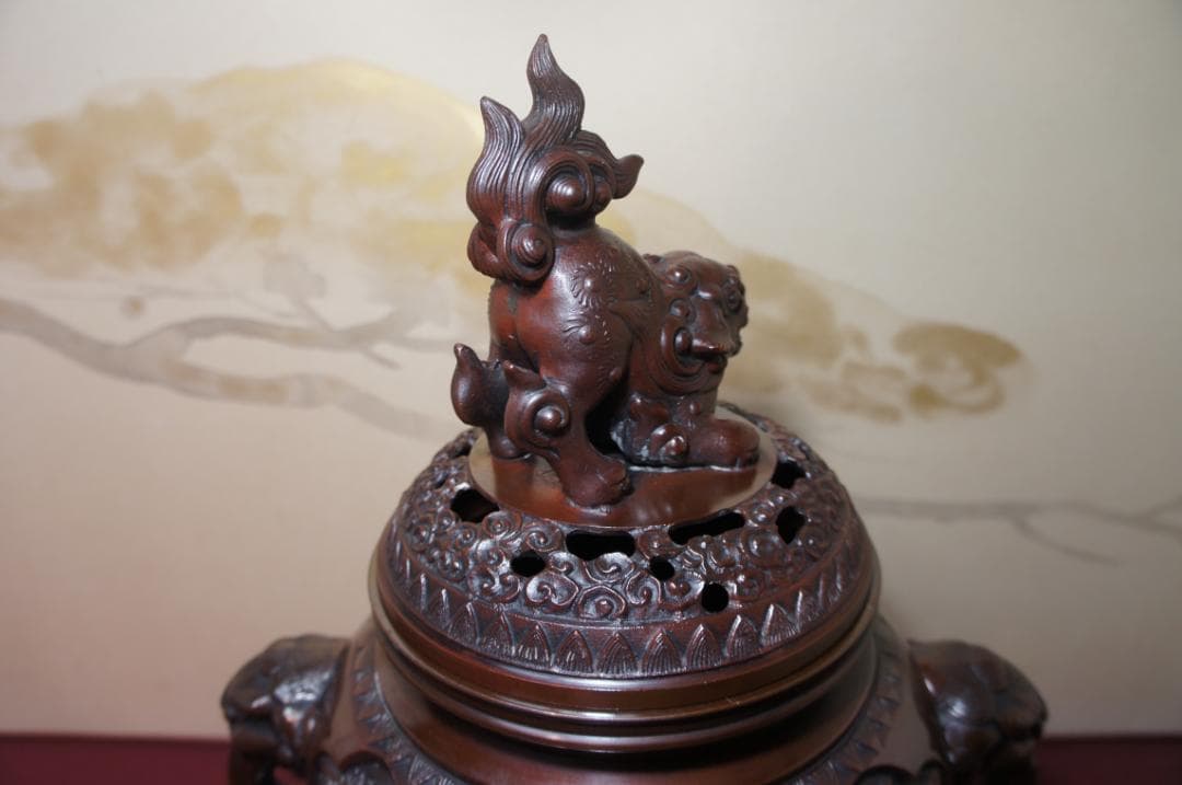 専用★美品 高岡銅器 瑞峰作 新特大 花鳥 高級銅製香炉工芸作家造 送料込み