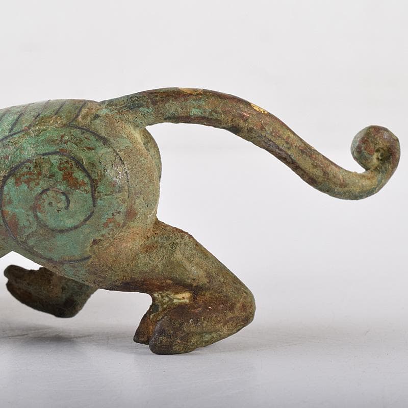 中国　古銅青銅鍍金　虎噬鹿　置物　M　R8096