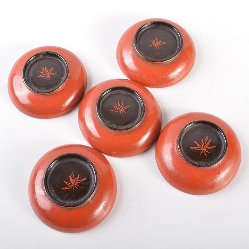 古民具　根来塗　時代根来　朱塗　酒盃　五客　時代合わせ箱　D　R7545