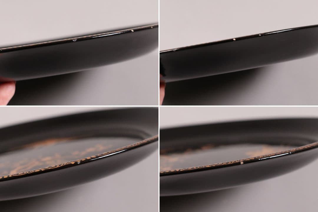 MA220 時代漆器 松竹梅鶴金蒔絵 縁唐草 黒塗 大徳寺盆 五客 菓子盆 木皿