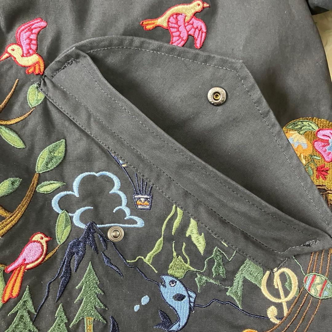 go slow caravan コードクロスパネル 刺繍 モッズコート 黒 音楽