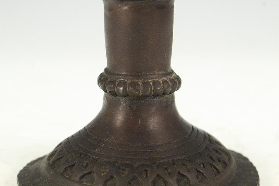 仏教美術 銅 蓮花 持香炉 蓮燭台 二件(K-LC970)