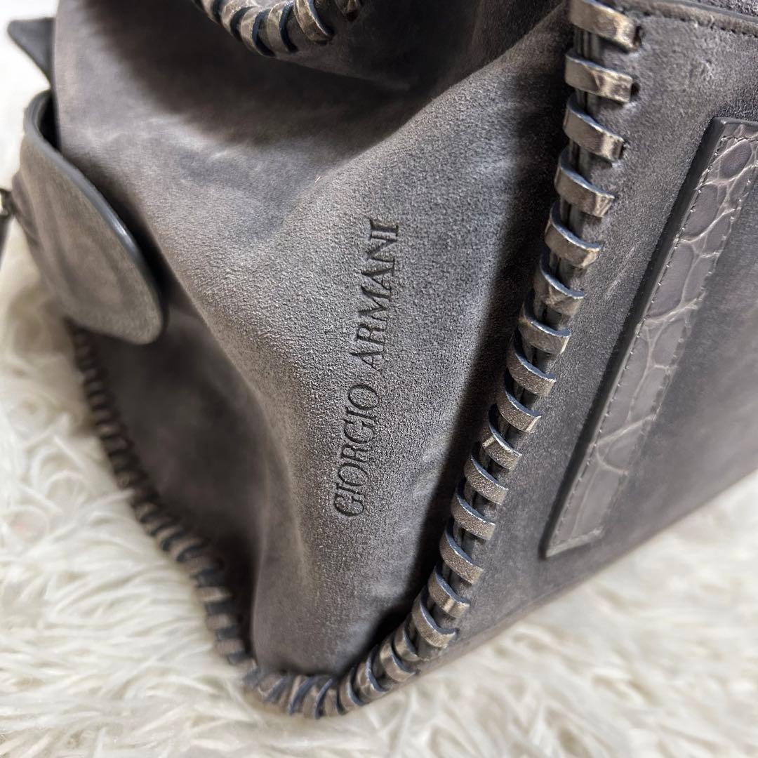 GIORGIO ARMANI スエード　クロコ型押し　ハンドバッグ　ミニボストン