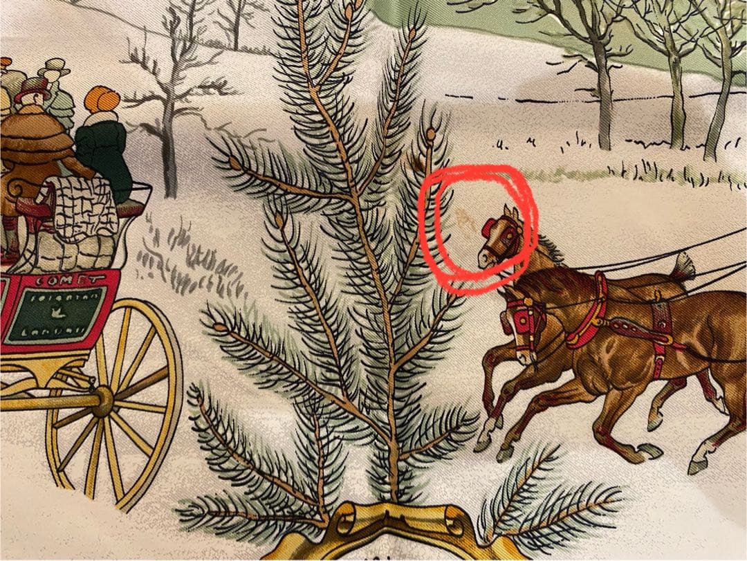 エルメス HERMES 馬車風景のハンカチ 緑 約88cm x 88cm