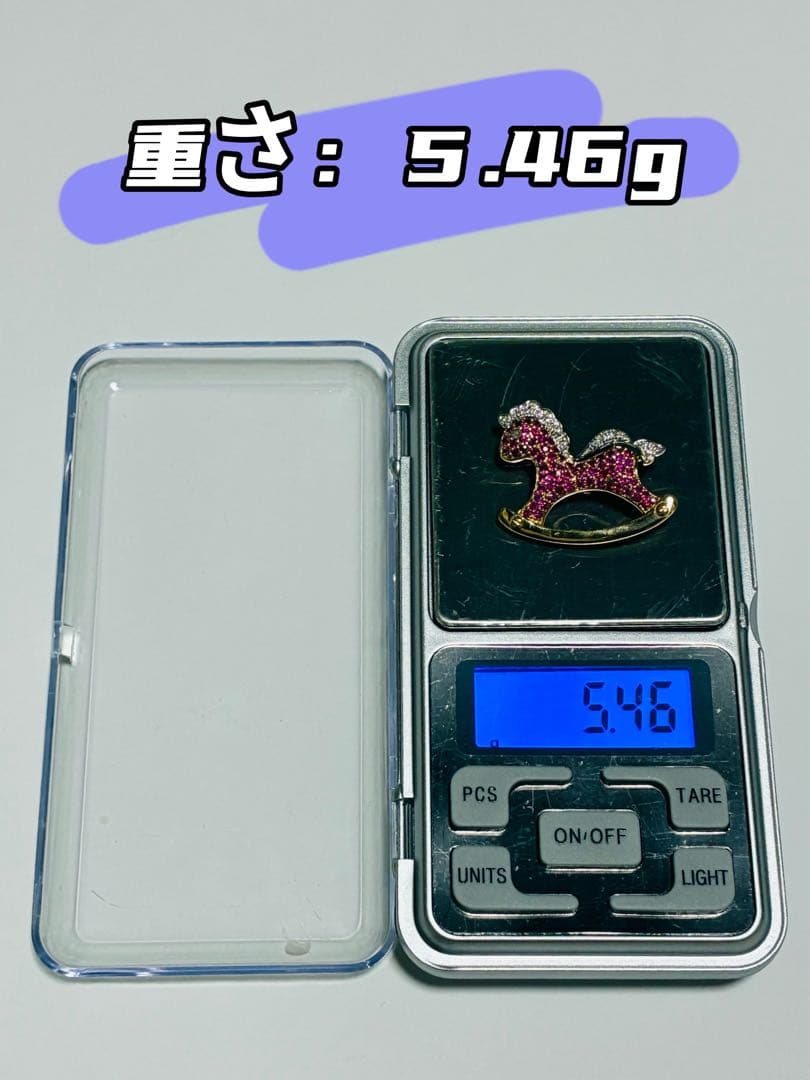 K10 馬の形 ブローチ 天然石 ルビーダイヤモンド