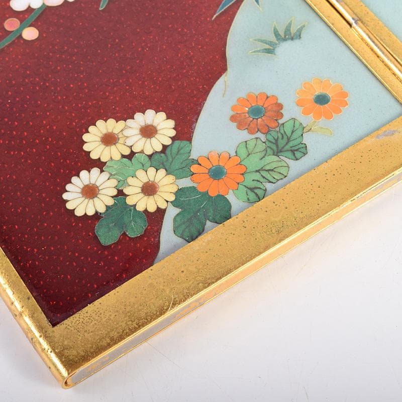 中国　古七宝琺瑯彩　花鳥文　卓上屏風　硯屏　M　R8490