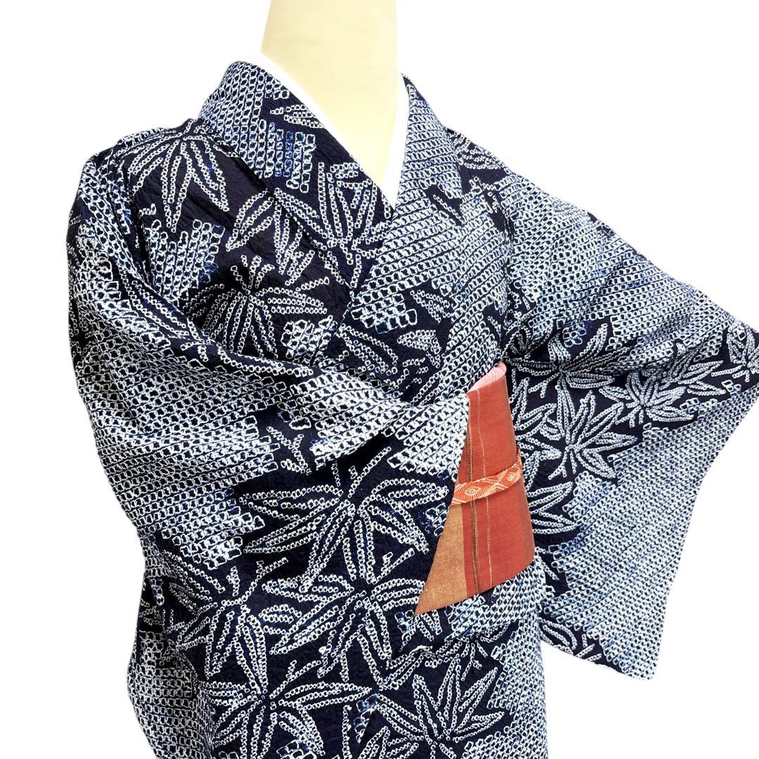 A62有松鳴海絞り 浴衣 もみじ模様　綿美品