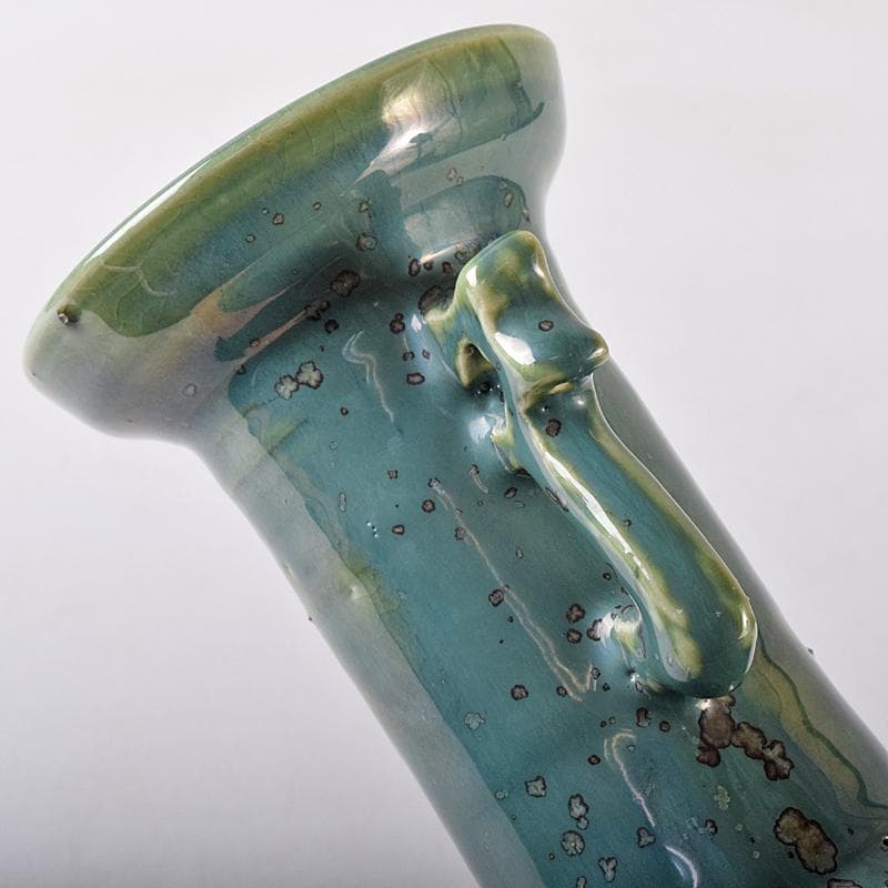 北大路魯山人作　織部焼　花文　耳付花瓶　黒田陶々庵極箱　M　R8680B