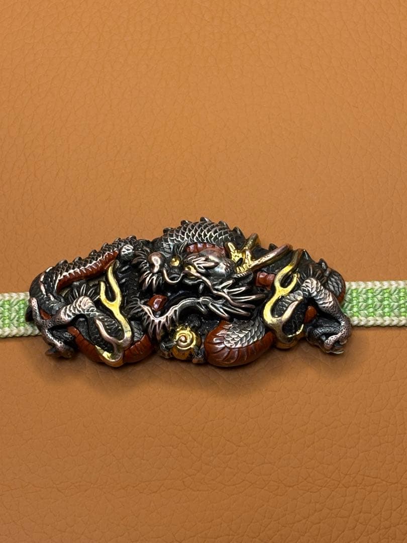 時代物　金工 彫金　 龍の帯留め　アンティーク　着物　紐付き　工芸