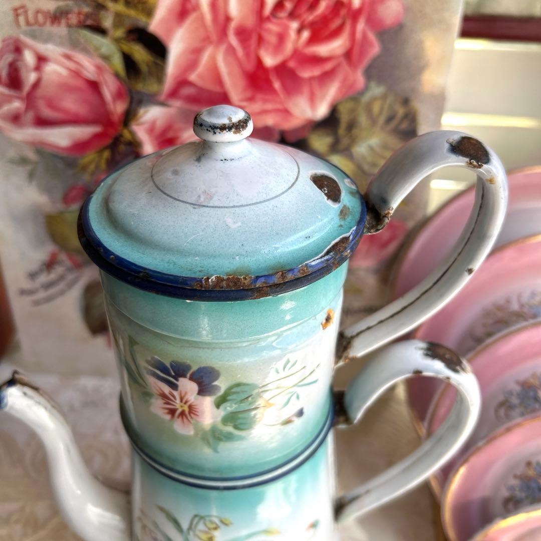 フランスアンティーク　japy スズランとビオラのコーヒーポット
