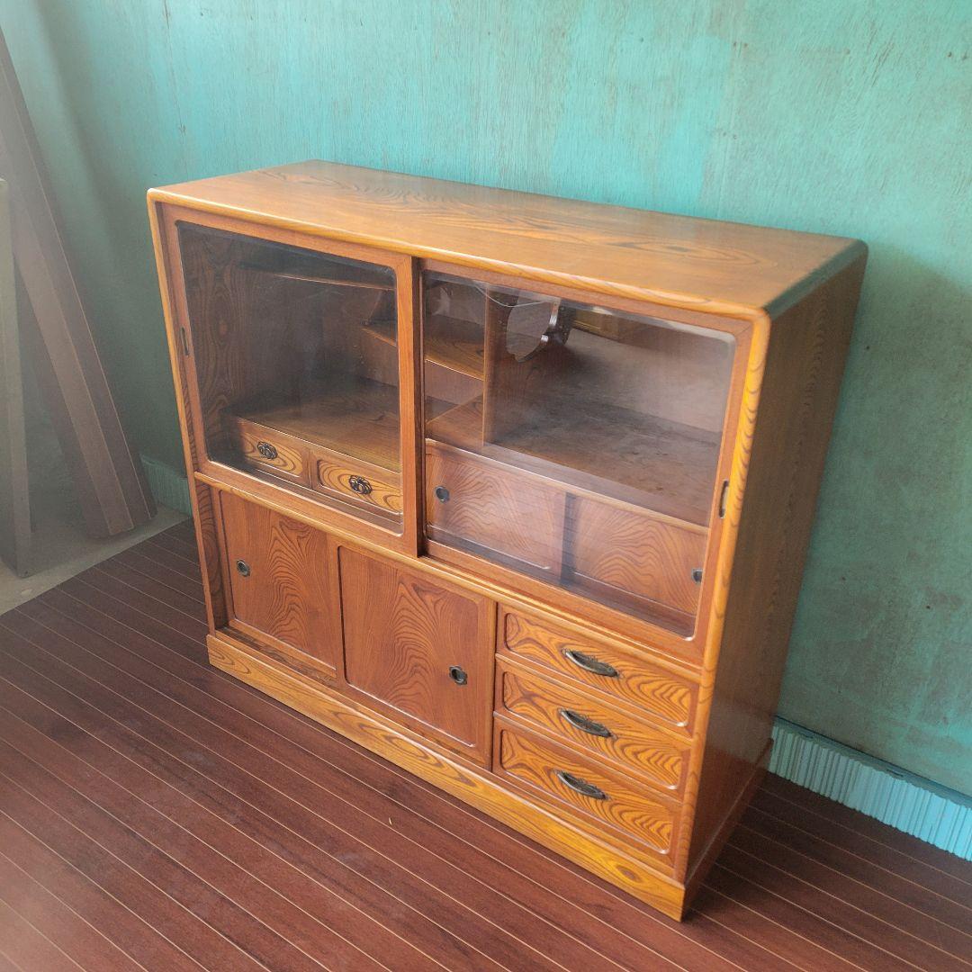 昭和レトロ 茶箪笥 水屋箪笥 ガラス戸収納棚 和家具 ヴィンテージ 店舗什器