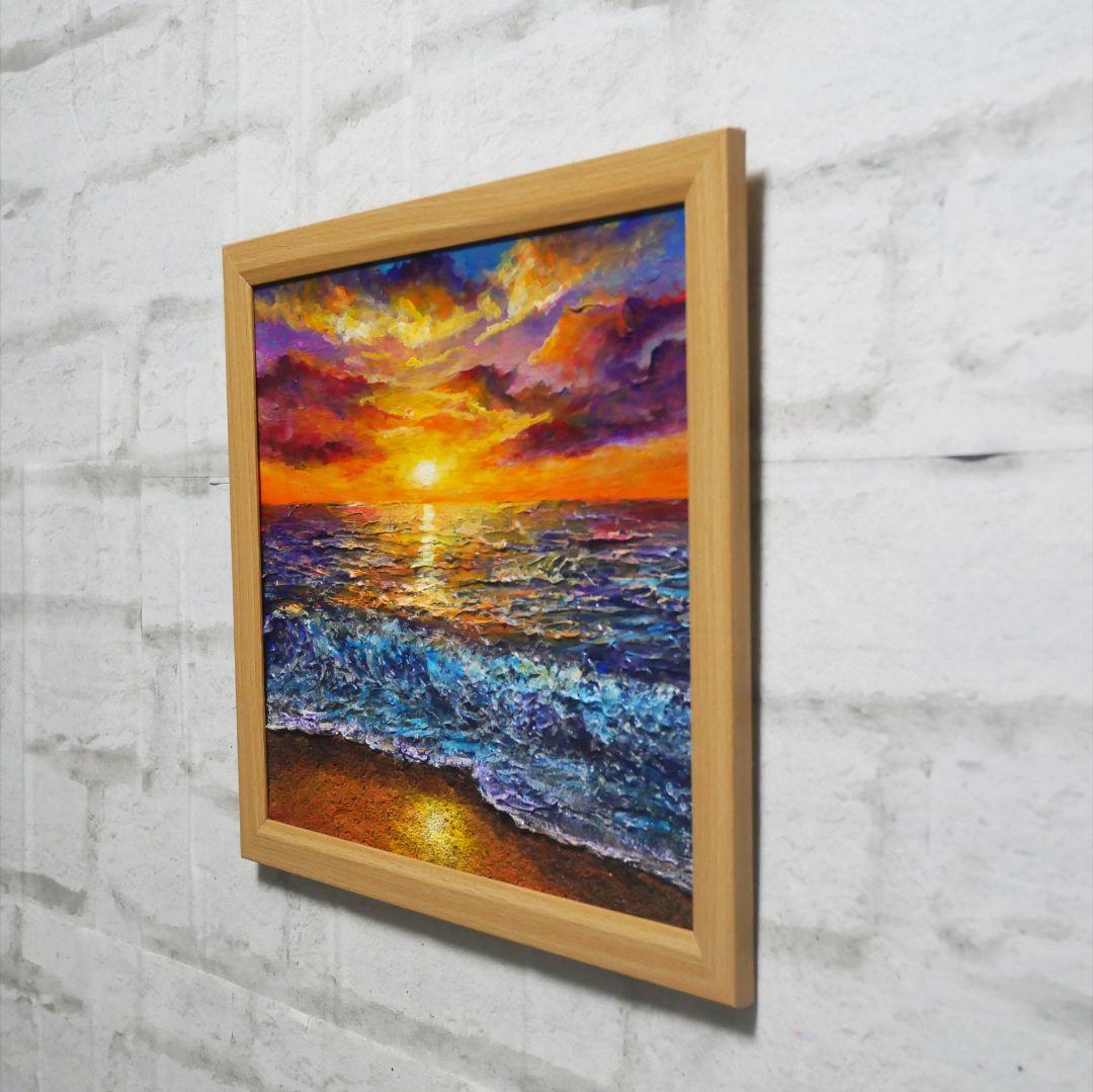 油絵 油彩 油彩画 絵 絵画 【水平線に沈む夕日】