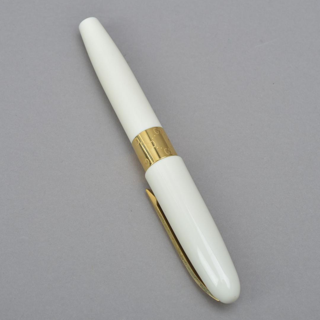 美品 グッチ GUCCI ボールペン GG ホワイト ゴールド キャップ式 文具