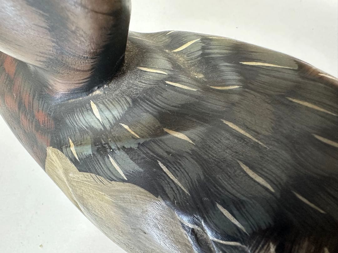 縁起物 天然木 カルガモ 鳥 木彫り置物 カモ 鴨 小鴨 水鳥 バード デコイ