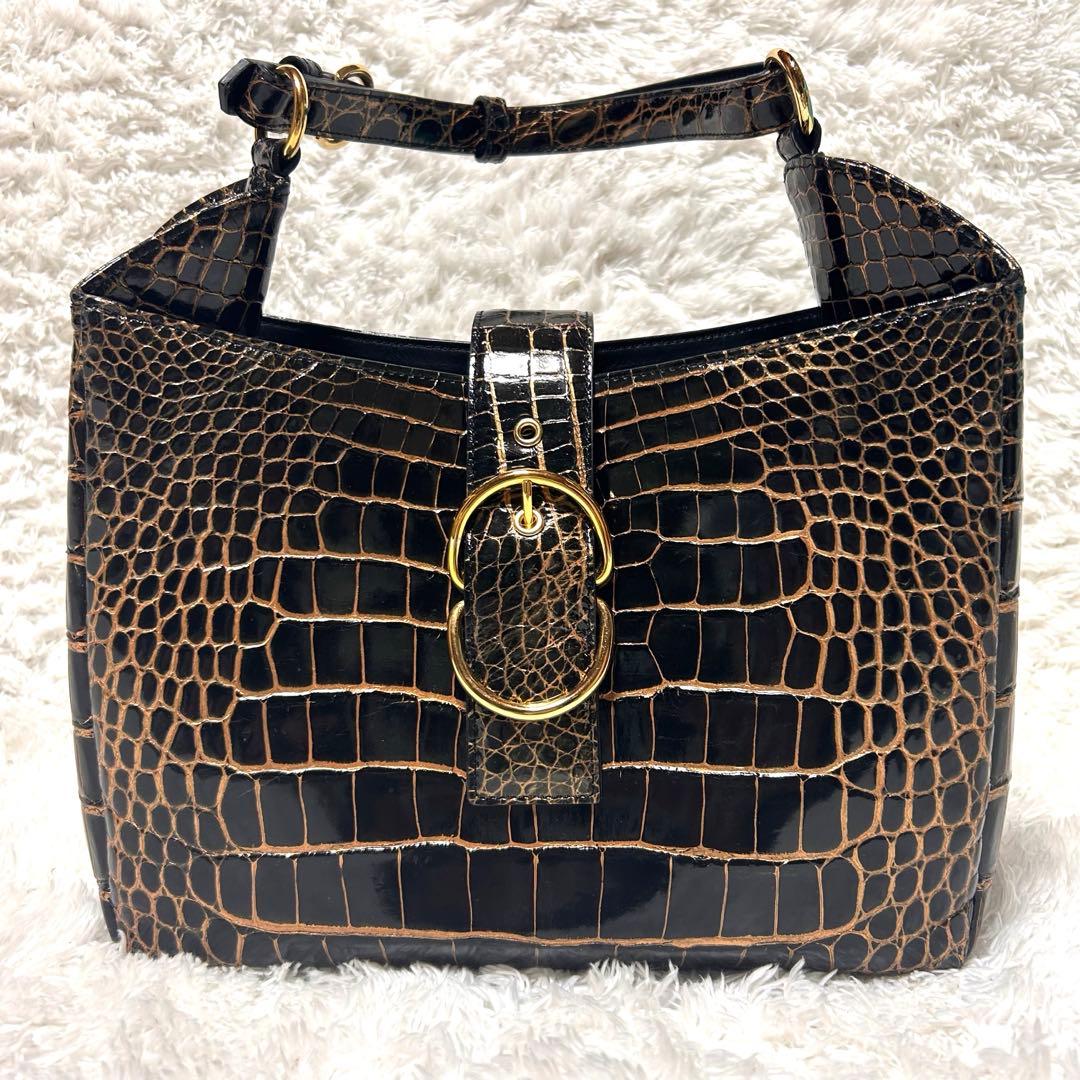 【美品】JRAタグ付 GRES リアル クロコダイル ハンドバッグ