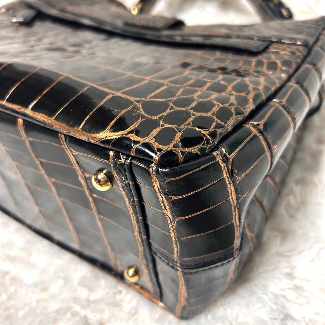 【美品】JRAタグ付 GRES リアル クロコダイル ハンドバッグ