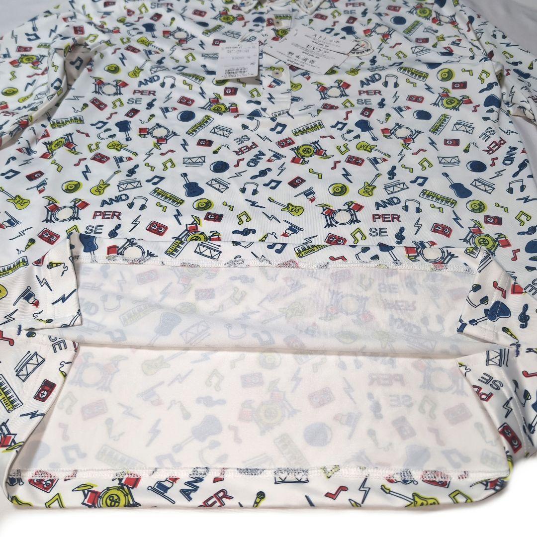 新品タグ付 アンパスィ ゴルフ 長袖 ポロシャツ 楽器柄 総柄 ホワイト L