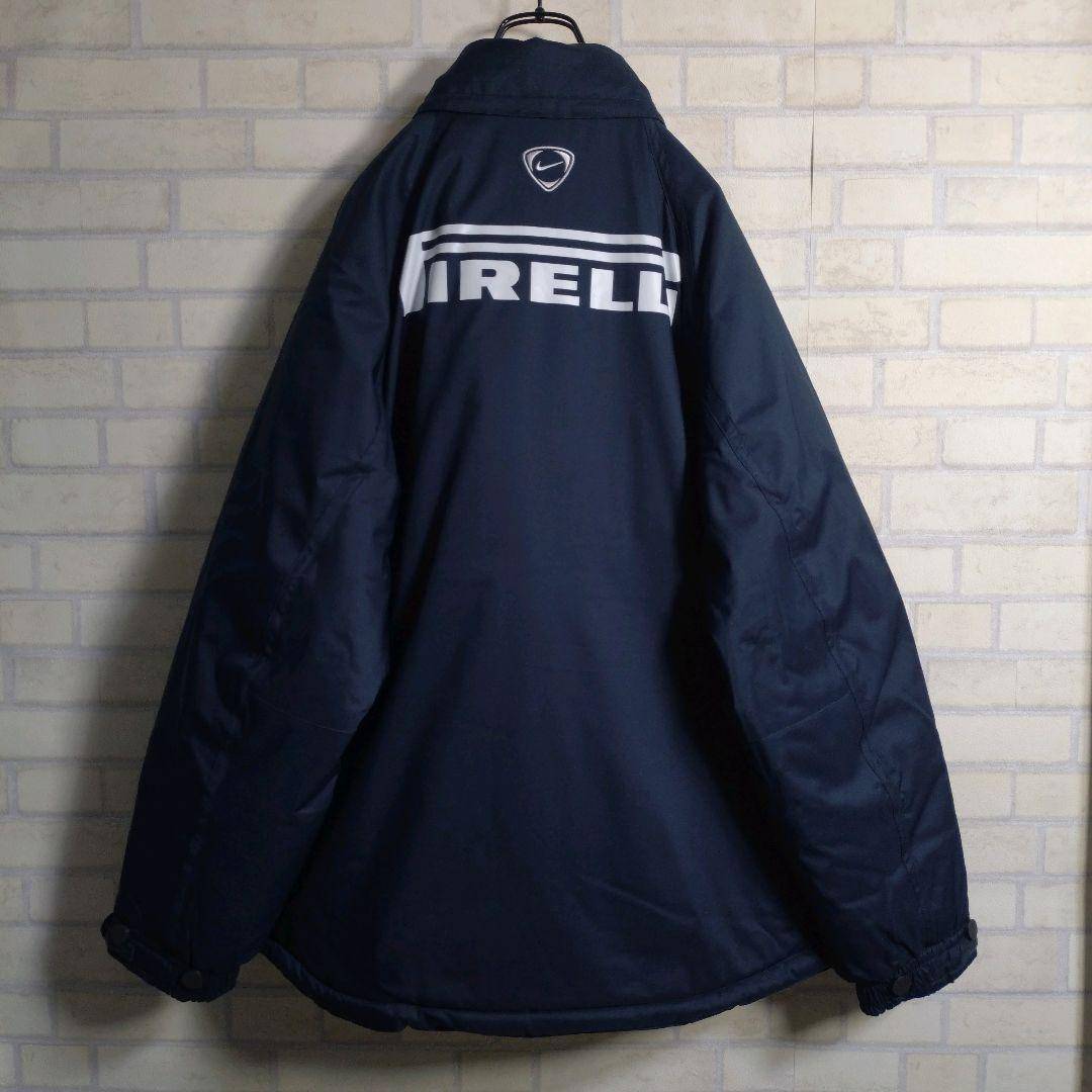 ナイキ★00s インテル 刺繍ロゴ 裏フリース 中綿 ナイロンジャケット 紺 M