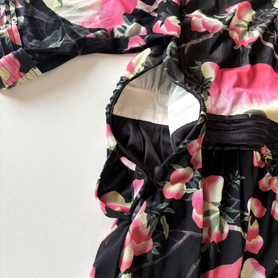 ■美品ヴィヴィアンタムパワーネットＶネック花柄ワンピース着物風ワイドスリーブ