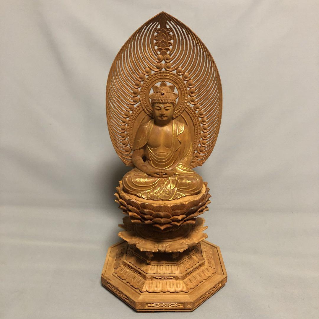 白檀　金泥書　座弥陀　仏像