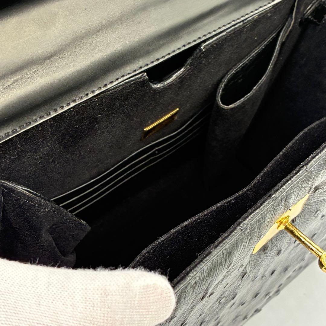 美品】オーストリッチ　ハンドバッグ　フォーマルバッグ　ブラック　ゴールド金具