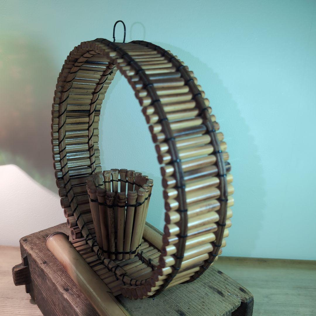 竹製装飾品 円形フレームと花生け　竹細工　竹工芸品