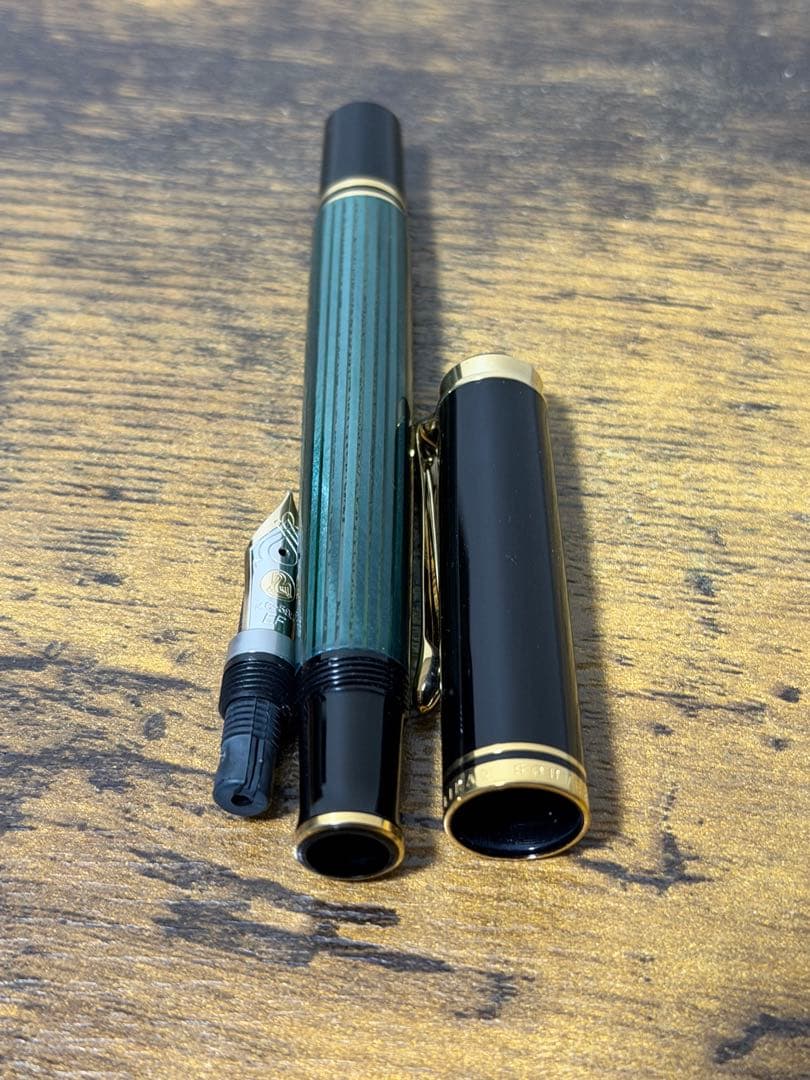 試筆のみ　旧天冠　スーベレン　緑縞　14C ペリカン　グリーン　EF