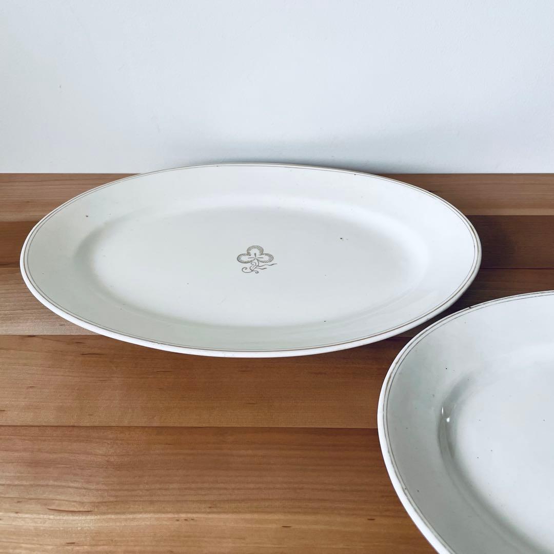 オーバルプレート ホワイト リム オーバル皿 大皿 平皿 アンティーク 陶器