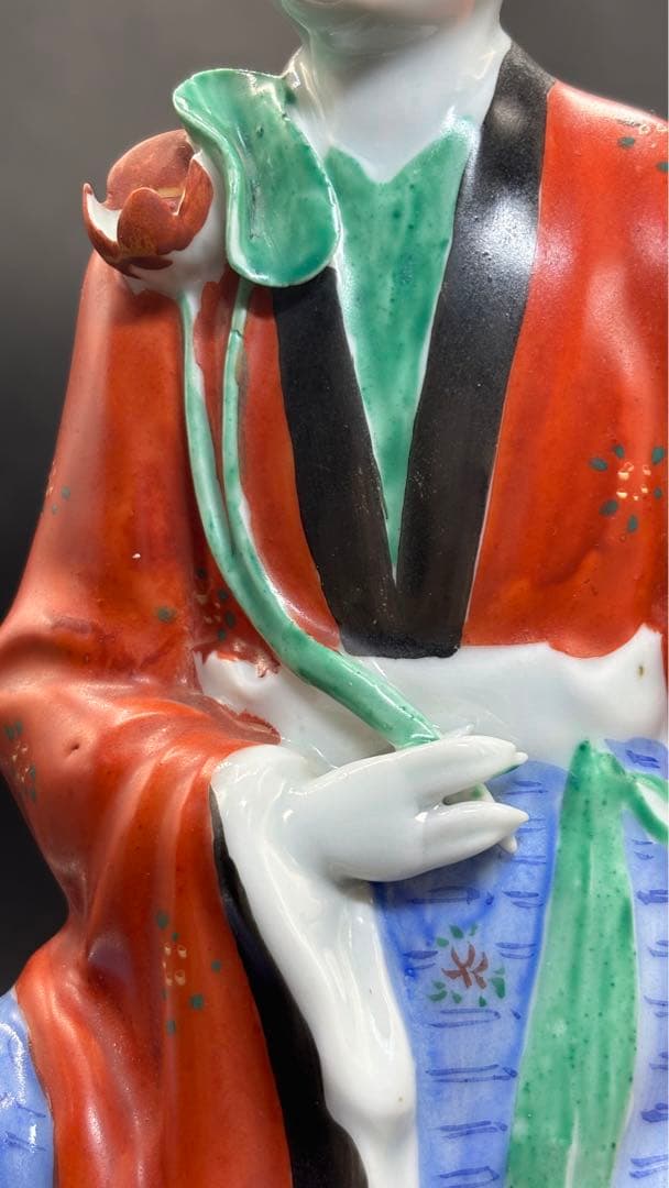 中国美術 古玩 色絵陶人形 陶器人形 高さ約33cm 置物 オブジェ 古董品