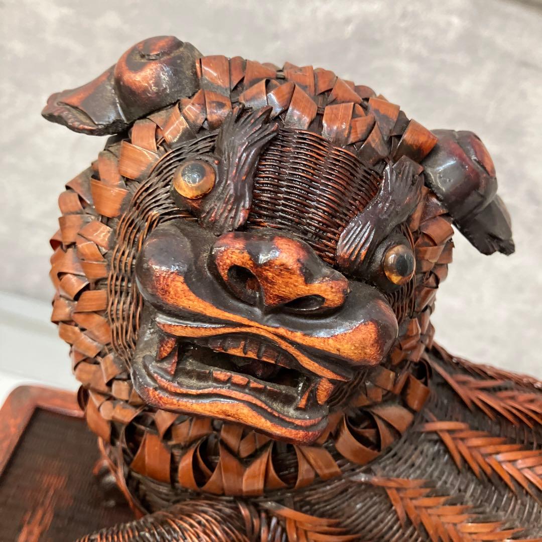 ヴィンテージ 上海手工芸品 籐製 フーフードッグ 獅子 犬 バスケット ボックス