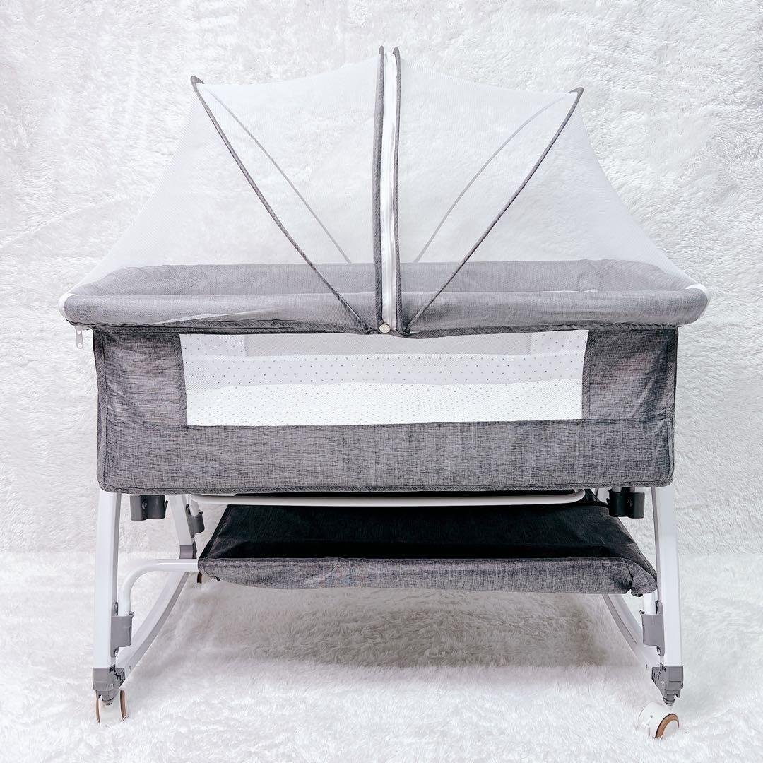 ベビーベッド　高さ調整可能　バウンサー　添い寝　折り畳み　蚊帳