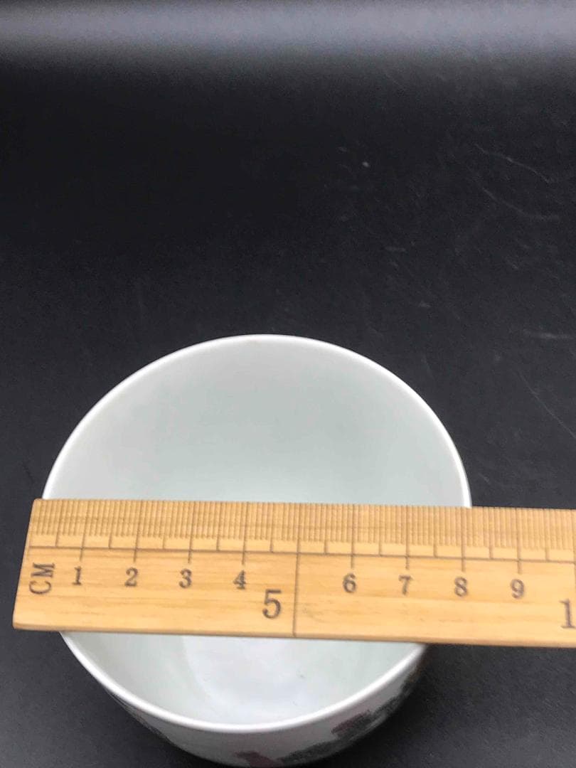 中国骨董　清時代　「大清乾隆倣古」在銘　粉彩闘彩　闘鶏図詩文杯(F-14)