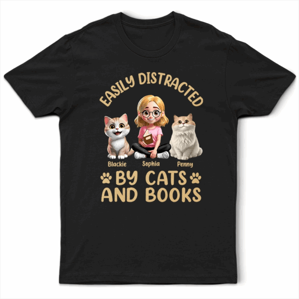 Easily Distracted By Cats & Books - Supsuppy T Shirt