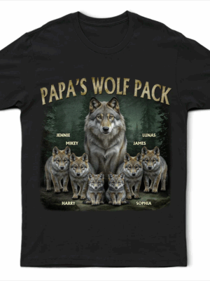 Realistic Art Papa Dad Wolf Pack - Supsuppy T Shirt