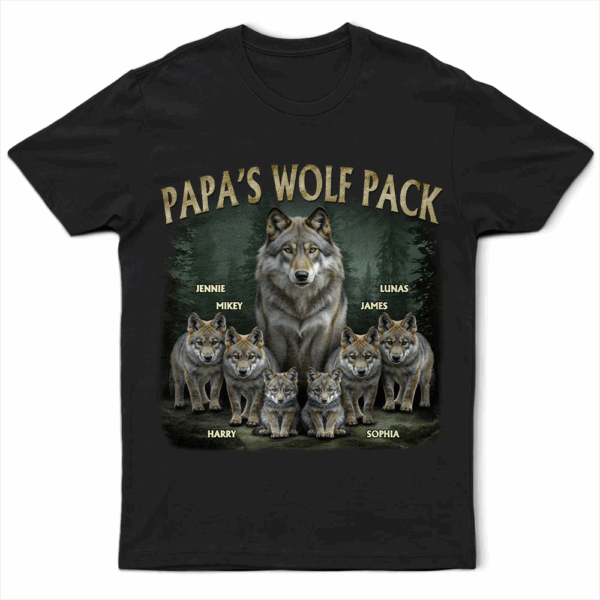 Realistic Art Papa Dad Wolf Pack - Supsuppy T Shirt