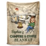 Campfire And Coffee Blanket - Gift For Camping Lovers, Campers - Supsuppy Sherpa Blanket