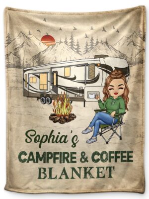 Campfire And Coffee Blanket - Gift For Camping Lovers, Campers - Supsuppy Sherpa Blanket