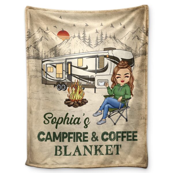 Campfire And Coffee Blanket - Gift For Camping Lovers, Campers - Supsuppy Sherpa Blanket