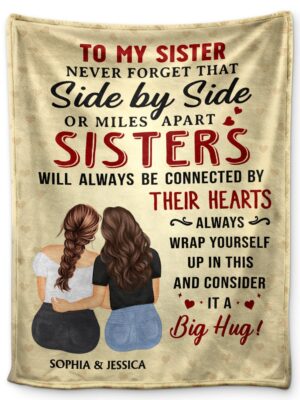 Side By Side Or Miles Apart - Gift For Sisters, Besties, Daughters - Supsuppy Sherpa Blanket