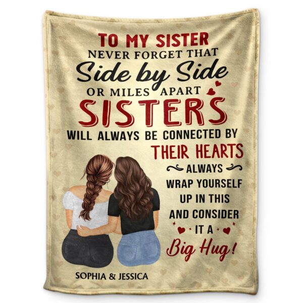 Side By Side Or Miles Apart - Gift For Sisters, Besties, Daughters - Supsuppy Sherpa Blanket