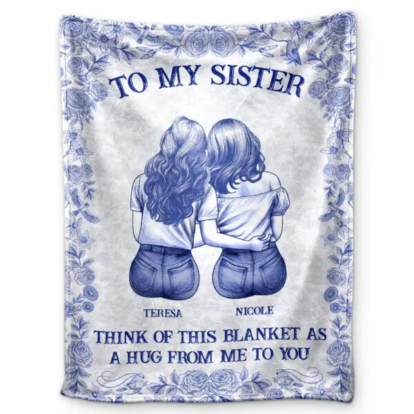 Wrap Yourself & Think As A Big Hug Toile Pattern Besties Sisters - Supsuppy Sherpa Blanket